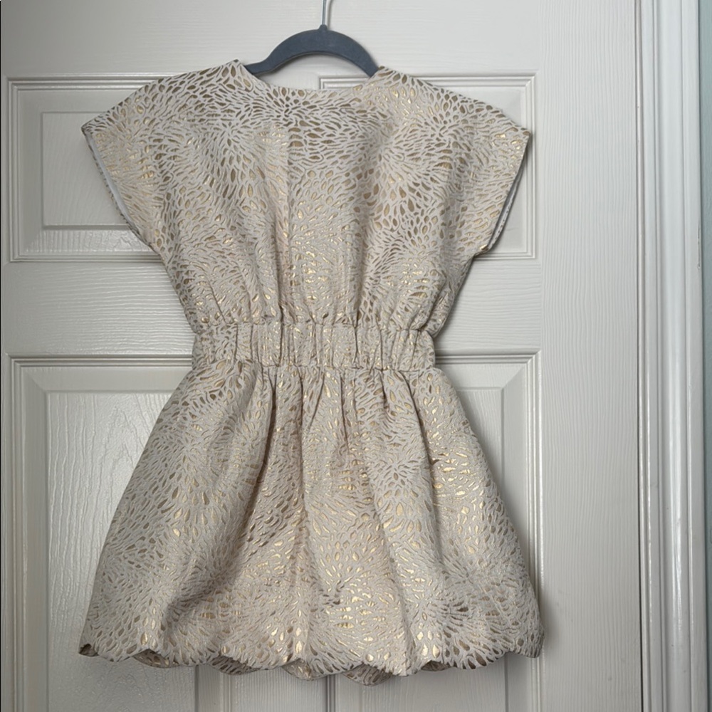 Cream Fit and Flare Formal Dress with Cap Dolman Sleeves